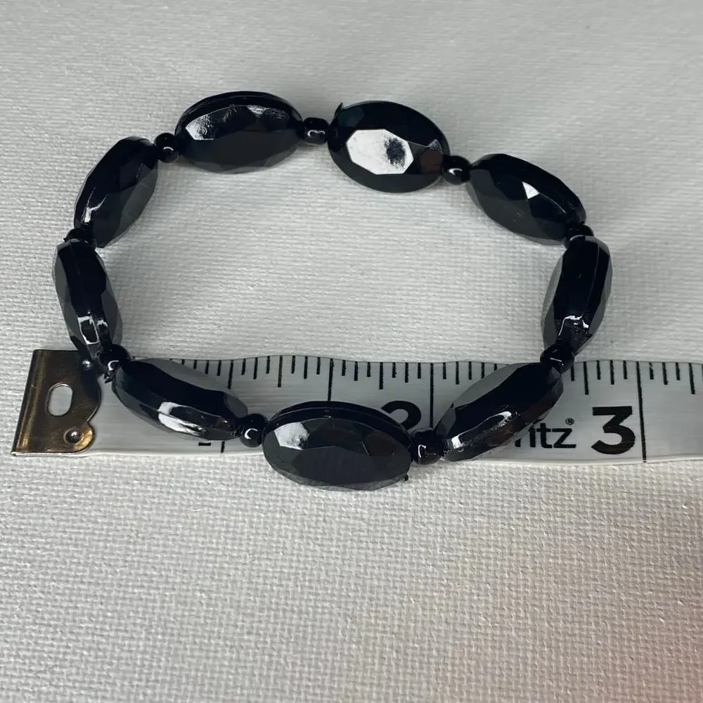 Handmade Evil Eye Bracelet and Black Beaded Stretchy Bracelets